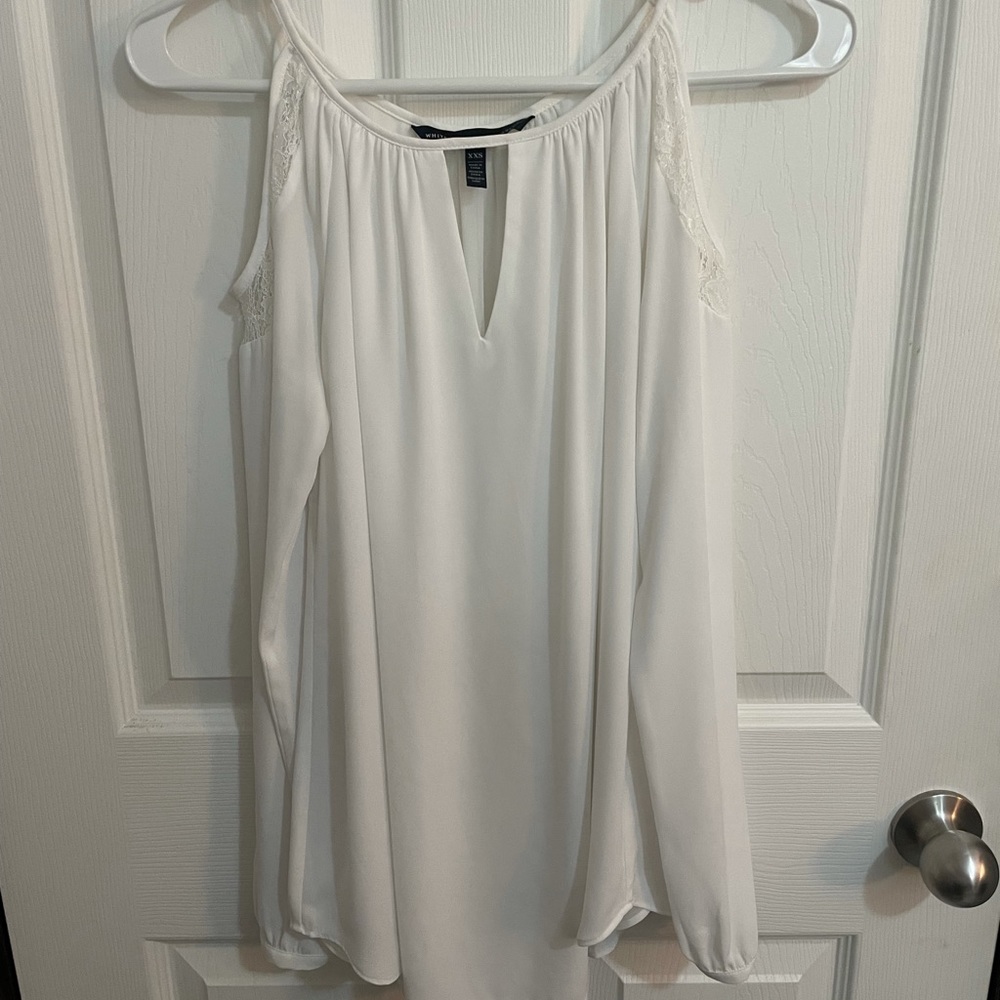 Long Sleeve White Cold Shoulder Blouse